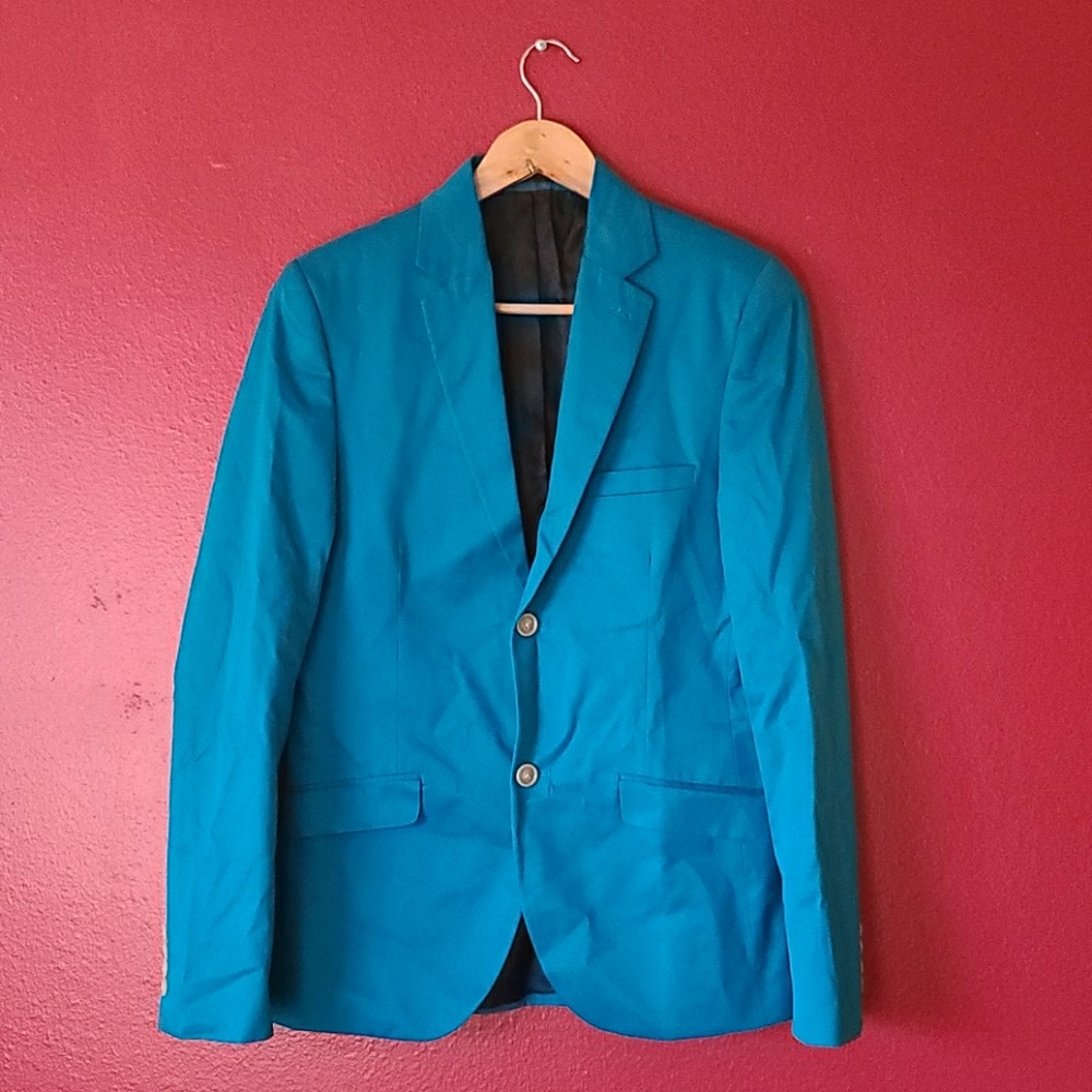 TOPMAN teal skinny suit jacket